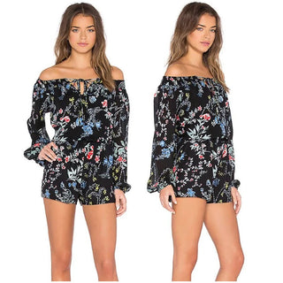 Parker Cloud Woodland Silk Off-the-Shoulder Long Sleeve Romper Black Women's XS