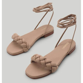 NWT KAANAS Chiquita Open Toe Braided Sandal With Ankle Strap Beige Women's 11