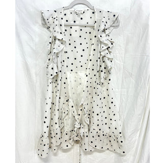 Allison New York Polka Dot Ruffle Trim Wrap Mini Dress White/Black Women's S