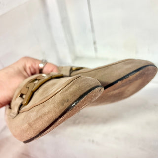 TOD'S Kate Velvety Suede Embellished Slip On Flat Loafers Beige Women's 37.5/7.5