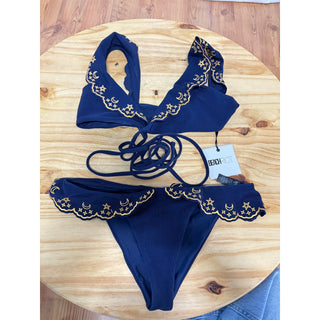 NWT Beach Riot Lauren Bikini Top & Chloe Bikini Bottom Set Navy Women's Size L