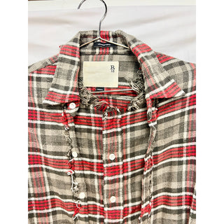 R13 Plaid Flannel Long Sleeve Frayed Button Up Flat Shirt Gray/Red Women's XS