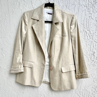 NWOT Alice + Olivia Long Sleeve Linen Blend Notch Lapel Blazer Beige Women S/P