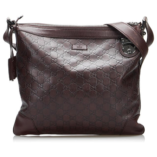 Gucci Guccissima GG Signature Leather Messenger Crossbody Bag Dark Brown