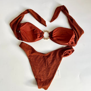 Devon Windsor Sienna Strapless Bikini Top & Bottom Set Rust Orange Women's Small