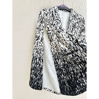 Mural Printed Open Front Cape Blazer Black White Women's Size Small