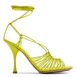 Bottega Veneta Dot Leather Open Toe Lace Up Stilettos Strappy Sandals Green 37