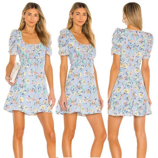 $208 NWOT Likely Puff Sleeve Floral Print Lana Mini Dress Periwinkle Blue Size 6