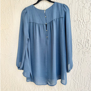 Zara Basic Long Puff Sleeve Pullover Tunic Top Blouse Blue Women's Size Large