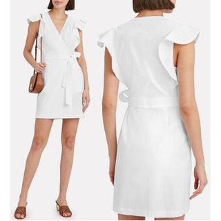 NWT A.L.C Sidelle Ruffle Sleeve Surplice V-Neck Wrap Mini Dress White Women US 8