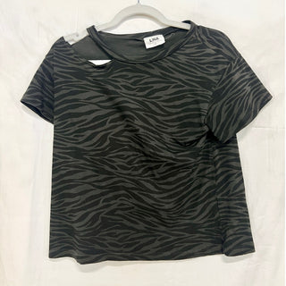 LNA Zebra Striped Short Sleeve Distressed T-Shirt Gray/Black Women's Size XS