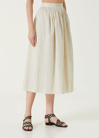 Alexis Rezza Linen High Waisted A-Line Midi Skirt Cream Beige Women's Medium