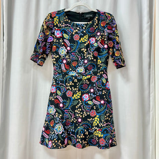 Saloni Celia Floral Short Sleeve Fit & Flare Mini Dress Black Women's Size US 6