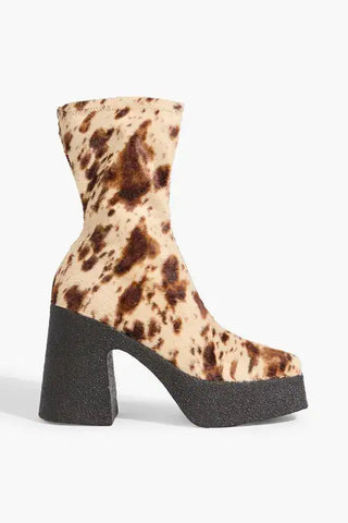 NWOT Stella McCartney Skyla Appaloosa Cow Hide Leather Platform Boots Beige 41
