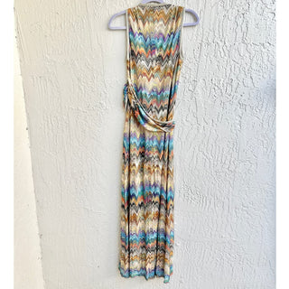 Missoni Sleeveless Woven Chevron V Neck Maxi Dress Multicolor Women's Medium