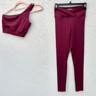 Year Of Ours Ribbed Veronica Leggings & Crop Top Set Dark Cherry Women's Medium