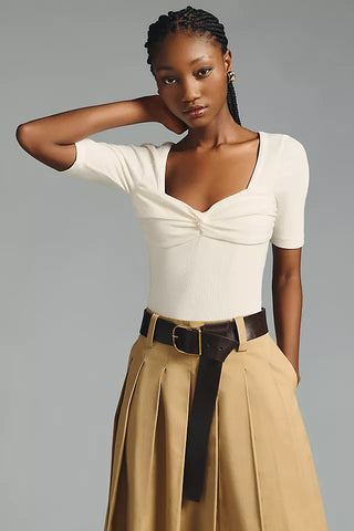 NWT Citizens of Humanity Parie Short Sleeve Twist Ribbed Top Milque Womens XS