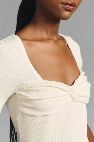 NWT Citizens of Humanity Parie Short Sleeve Twist Ribbed Top Milque Womens XS