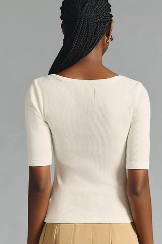 NWT Citizens of Humanity Parie Short Sleeve Twist Ribbed Top Milque Womens XS