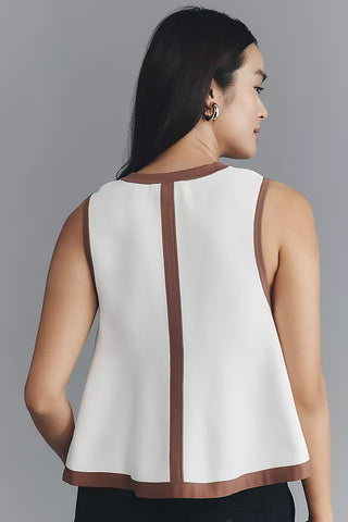 Maeve by Anthropologie Sleeveless Swing Knit Tank Top White Brown Women's Medium