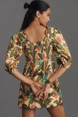 FARM Rio x Anthropologie Square-Neck Scallop-Trim Mini Dress Multi Women's M