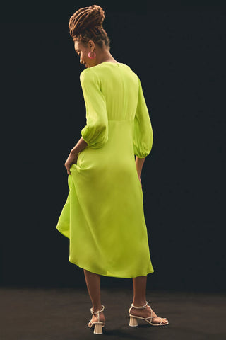 NWT Farm Rio Circle Cut-Out Ruched A-Line Midi Dress Lime Green Women's Large