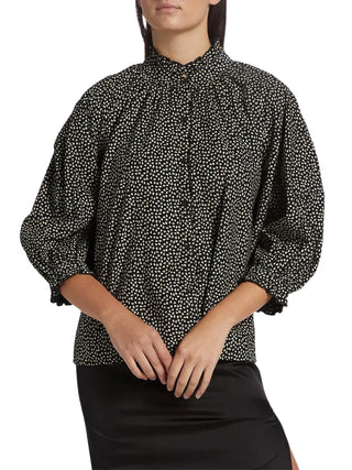 The Great Boutonniere Puff Sleeve Blouse Top Black Laurel Leaf Print Women's 2