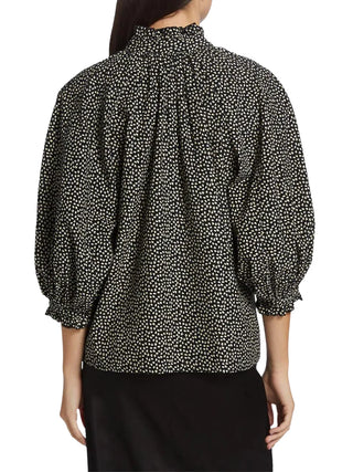 The Great Boutonniere Puff Sleeve Blouse Top Black Laurel Leaf Print Women's 2