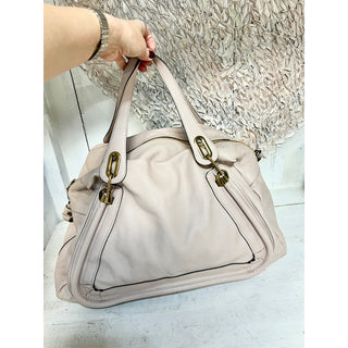 NWT Chloe Pebble Leather Large Paraty Satchel Shoulder Bag Light Skin cream pink