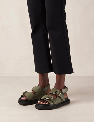 Alohas Harper Leather Buckle Strap Slingback Sandals Dusty Olive Women's EU 40