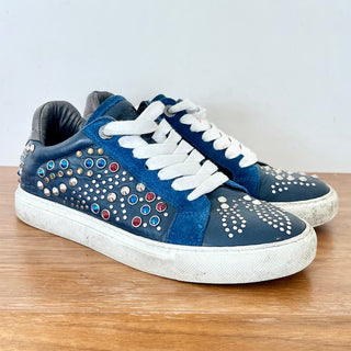 Zadig&Voltaire Suede Leather Studded Jungle Clous Sneakers Blue Womens Sz 37/7