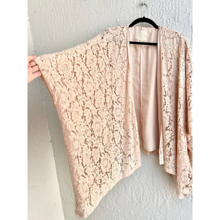 Chaser Kimono Sleeve Lace Open Front Top Blouse Peach Blush Women's Size S - L