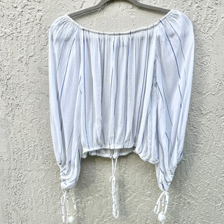 Faithfull The Brand Striped Off-the-Shoulder Sheer Blouse White Womens Size US 2