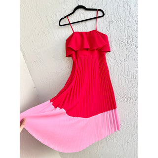 Aidan Mattox Strapless Pleated Tea Midi Dress Red Pink Women's Size US 10