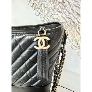 Chanel Black Leather Gabrielle Hobo Series Chevron Shoulder Handbag