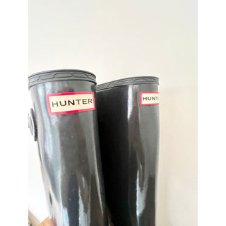 Hunter Wellies Tall Gray Gloss Waterproof Rain Boots Women's Size US 8 EUR 39