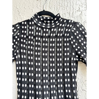 Karen Millen Short Sleeve Polka Dot High Neck Mini Dress Black Women's Size XS