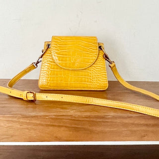 Melie Bianco Embossed Vegan Leather Crossbody Bag Yellow Women's Gold Chain