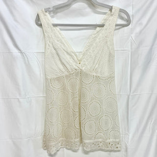 Johnny Was Embroidered Eyelet Sleeveless V-Neck Sheer Tank Top White Women's XS