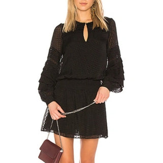 Parker Ella Long-Sleeve Dotted Chiffon Blouson Mini Dress Black Women's Size XS