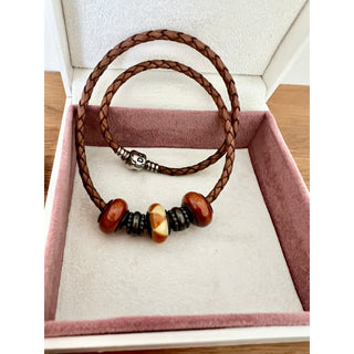 Pandora Leather Braided Beaded Bracelet With Charms Brown Women's