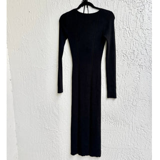 Favorite Daughter Long Sleeve Ribbed Knit Maxi Dress Black Women's Size Medium