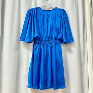 Zara Satin Short Sleeve V-Neck Pleated Playsuit Romper Cobalt Blue Women's XS