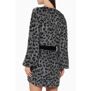 Retrofete Gabrielle Long Sleeve Sequined Wrap Dress silver /Black Women's Size S
