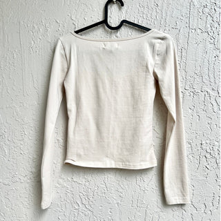 NWT Rumored 100% Cotton Scoop Neck Long Sleeve T-Shirt Top Beige Women's Size XS