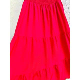 Krewe Du Q Spaghetti Strap Smocked Tiered Midi Dress Red Women's Size Large