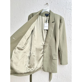 NWT Bardot Long Sleeve Notch Lapel Belted Waist Blazer Khaki Women's Size Medium