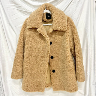 Maje Long Sleeve Button Lined Sherpa Teddy Bear Coat Jacket Camel Women's Medium