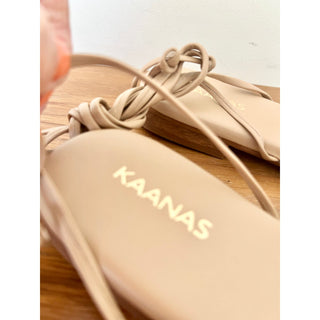 NWT KAANAS Chiquita Open Toe Braided Sandal With Ankle Strap Beige Women's 11
