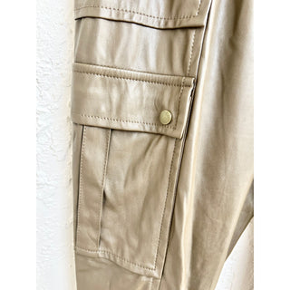 Intermix High Waisted Belted Tapered Leg Faux Leather Pants Taupe Women's Size 2